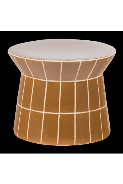 377789 H 01 Plu decoratieve bijzettafel O38x30 cm keramiek honinggeel F1