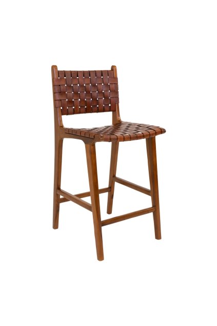 Perugia Counter Chair - stolička za pultom, koža, hnedá, teakové nohy