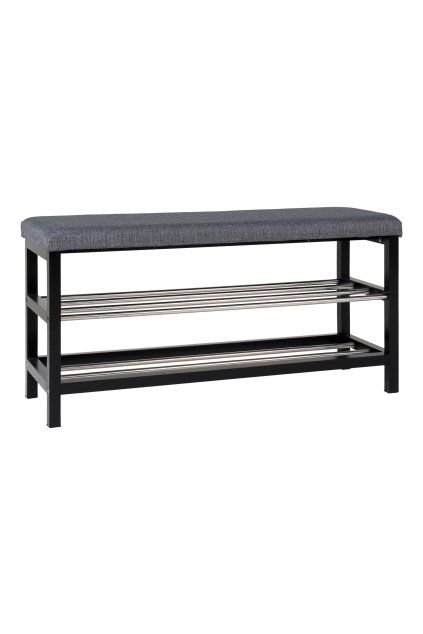Lavica Padova - Lavica s vankúšom a 2 policami, sivá, čierne nohy 100x34x50 cm