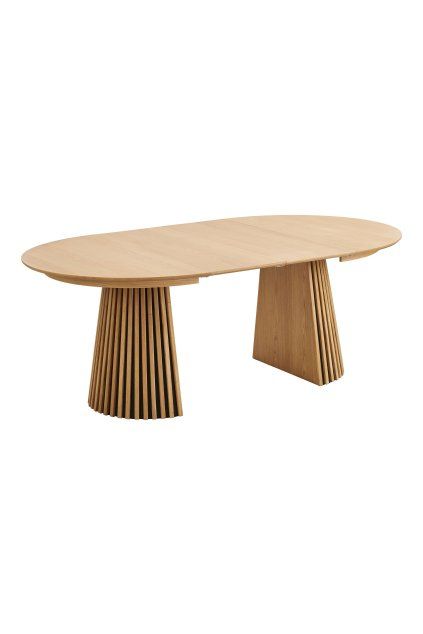 Jedálenský stôl Osaka - jedálenský stôl, dubová dyha, prírodný, vrátane dvoch rozširujúcich dosiek ø120x120-160-200x75 cm