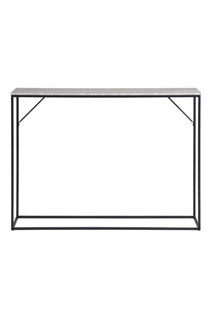 Konzolový stolík Vita - Konzolový stolík, 1 polica, travertínový vzhľad, čierny rám 110x26x80 cm