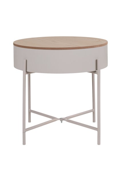 Sisco Side Table - Bočný stolík, béžová oceľ, prírodná vrchná doska ø40x40 cm