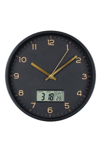 Amiens Wall - Nástenné hodiny s digitálnym displejom, čierne, tichý chod ø25 cm