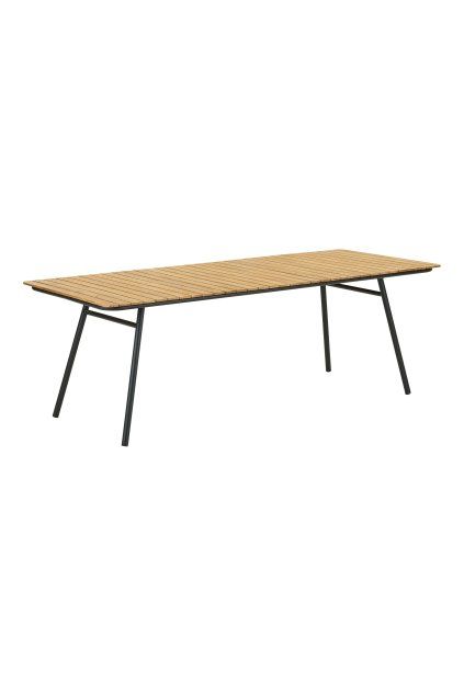 Jedálenský stôl Cleveland - jedálenský stôl, stolová doska z teakového dreva, prírodná farba, čierne nohy 90x220x74 cm