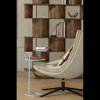 377553 N 375047 B 377508 W 02 SF ES Sinne boekenkast hout walnoot 180x130cm Toste bijzettafel metaal lichtblauw Kube draaifauteuil met hocker naturel