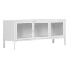 Brisbane TV lavica - TV lavica, 3 sklenené dvierka, oceľ, biela 130x40x55 cm